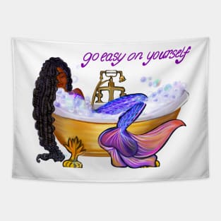 Go easy on yourself - Mermaid with braids relaxing in luxurious bubble bath having a moment of tranquility  ! Tapestry