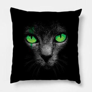 Black Cat with Green Eyes Pillow