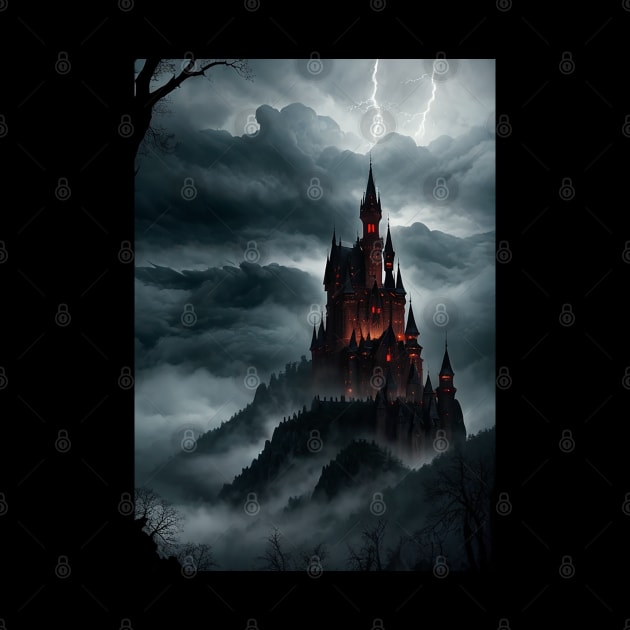 Spooky Castle Render with Lightning Flashing Above by CursedContent