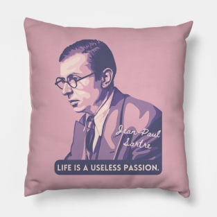 Jean-Paul Sartre Portrait and Quote Pillow