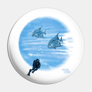 Scuba diver and shoal silver fish Pin