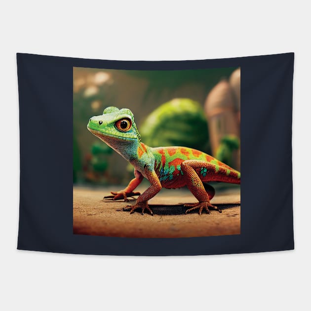 Brightly Coloured Lizard in the Desert Tapestry by Geminiartstudio