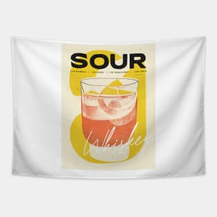 Whiskey Sour Retro Poster Lemon Twist Bar Prints, Vintage Drinks, Recipe, Wall Art Tapestry