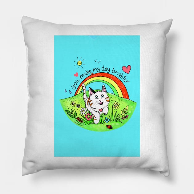 You make my day brighter -  Happy rainbow cat Pillow by HappyPawtraits