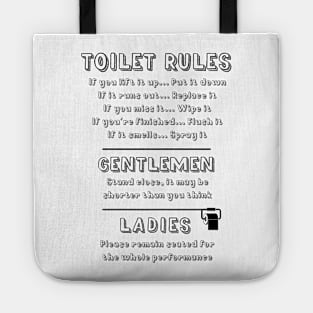 Toilet Rules Funny Quotes For Ladies And Gentlemen, Sarcastic English Humor For The Loo Tote