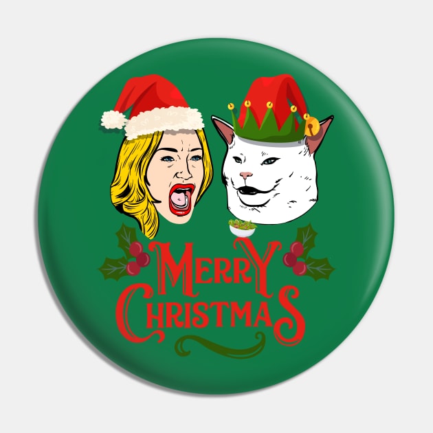 Woman Yelling at a Cat Meme Salad Ugly Christmas Sweater T-Shirt Pin by Celestial Holding Co.