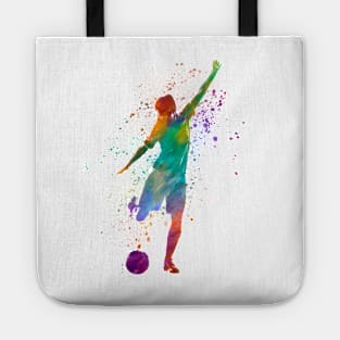 Woman footballer in watercolor Tote