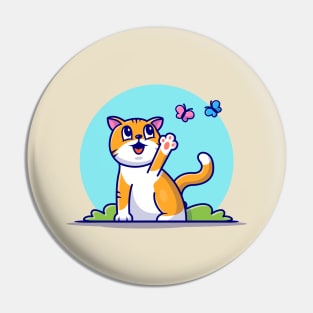 Cute Cat With Butterfly Cartoon Vector Icon Illustration Pin