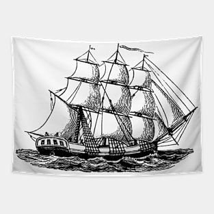 Etching of an old sailing ship Tapestry