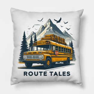 School Bus On An Adventurous Road Trip,  Route Tales Pillow