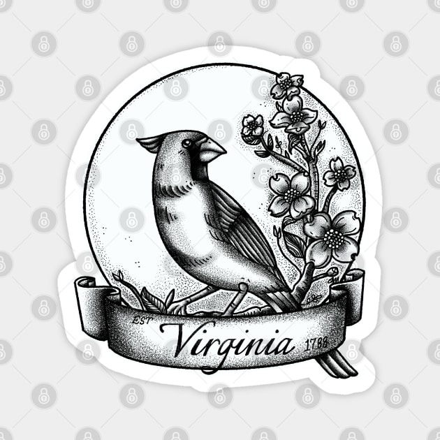 Virginia state Tattoo style design Magnet by Juliet & Gin