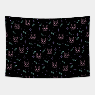 Witchy Cats, Crystals, and Stars Pastel Goth Witchcore Pattern Tapestry