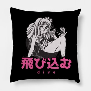 Anime Girl into the Summer 'Dive' Japanese Vintage Pillow