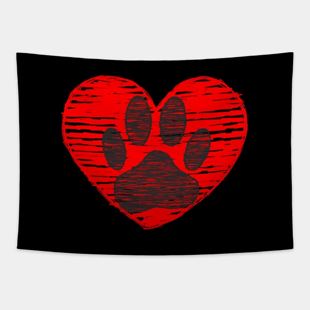 Sketched Dog Paw In Red Heart Tapestry by Braznyc