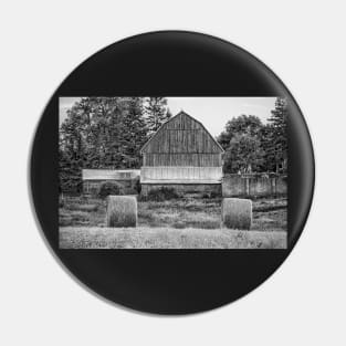 Barn In Hay Field  B&W Pin