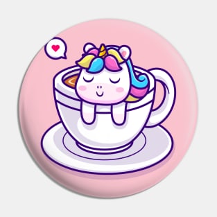 Cute Unicorn Sleeping In Cup Coffee Cartoon Pin