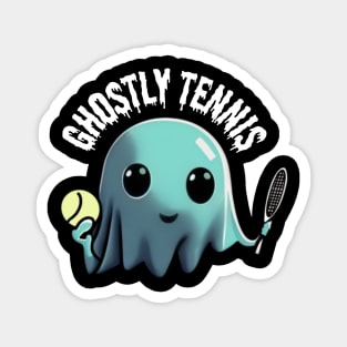 Adorable ghost playing tennis: Ghostly Tennis, Halloween Magnet