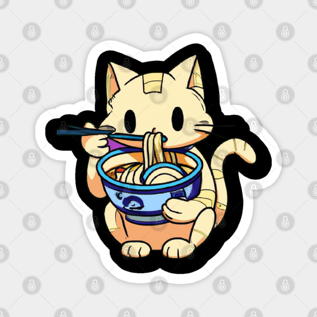 Cute cat eating ramen Magnet by 365inspiracji