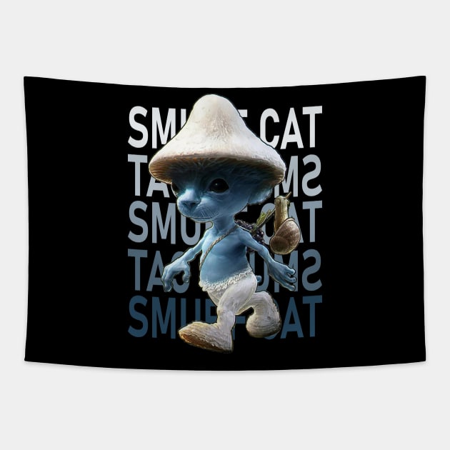 Funny Smurf cat Meme.Blue mushroom Cat meme. Tapestry by Longgilbert