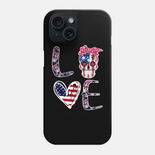 Sugar Skull Heart American Flag 4th of July Patriotic Phone Case