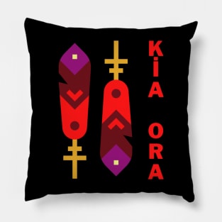 Red Kia Ora and Silver fern Design Pillow