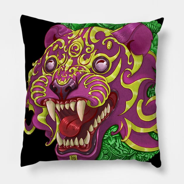 Pink Tiger Pillow by NevermindOnArt