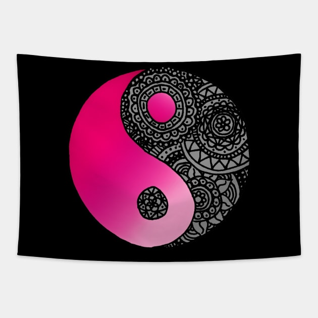 Pink Zen Mandala Yin Yang Tapestry by julieerindesigns