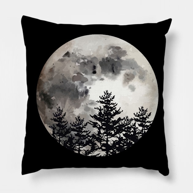 Nigth sky and moon in forest Pillow by Collagedream