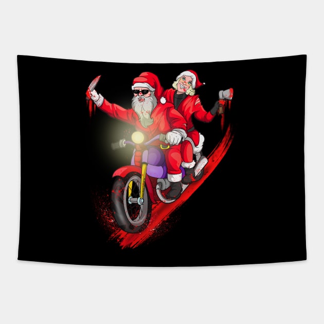 Biker Couples Mr and Mrs Santa Christmas Tapestry by Trendy Black Sheep