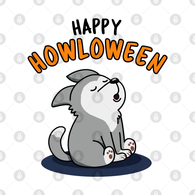 Happy Howloween Cute Halloween Wolf Pun by punnybone