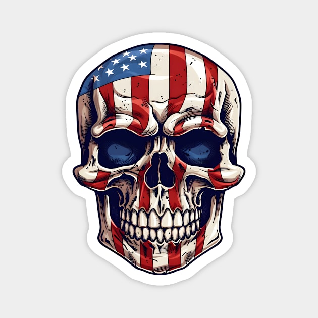 4th of July Holiday Patriotic American Skull Magnet by The Digital Den