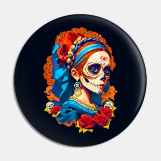 Sugar Skull Halloween. Girl with a Pearl Earring Pin