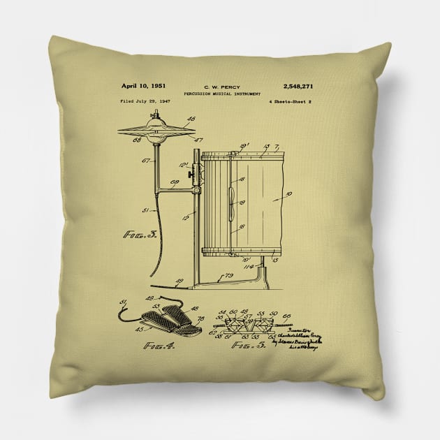 Drum Instructor Gift - Drum Kit Patent Art 1951 Pillow by MadebyDesign