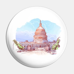 Panorama of the US Capitol. Painted Sketch isolated on white background. EPS10 vector illustration. Pin