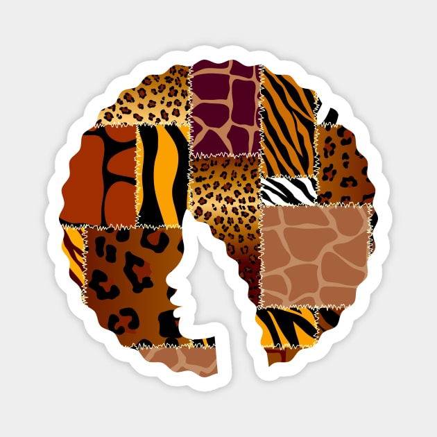 Afro Hair Woman with Animal African Pattern, Black History Magnet by logiamerch