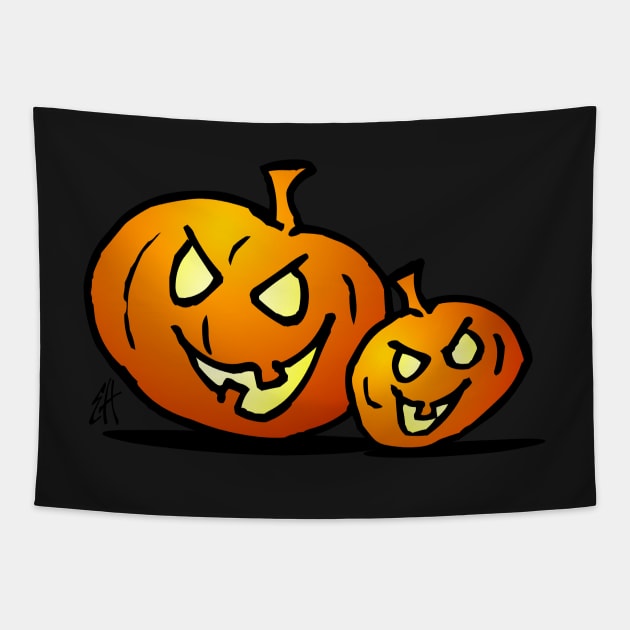 Jack-o'-lantern, Two Halloween pumpkins Tapestry by Cardvibes