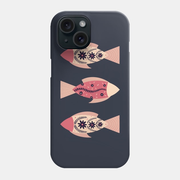 Pink and navy floral fishes Phone Case by Home Cyn Home 