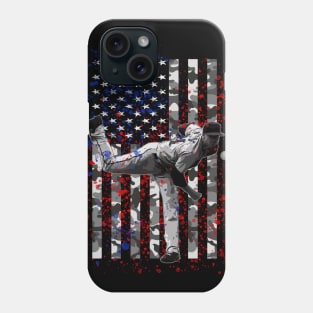 Vintage Retro American Flag Red White Camo Baseball Pitcher Art Phone Case