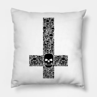 Upside down Cross made of skulls, black Pillow