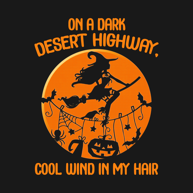 witch riding broom on black tshirt