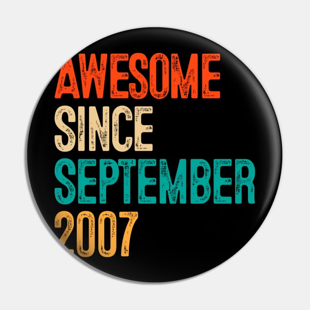 Awesome Since September 2007 12 Year Old Gift 12th Birthday Pin by rhondamoller87