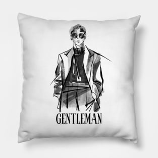 White Black Illustration Brush Gentleman Pillow