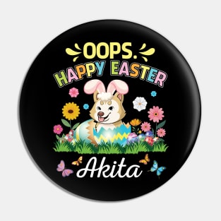 Akita Dog Bunny Costume Playing Flower Eggs Happy Easter Day Pin