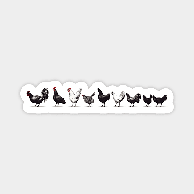 Chickens in a row Magnet by The Whimsical Homestead