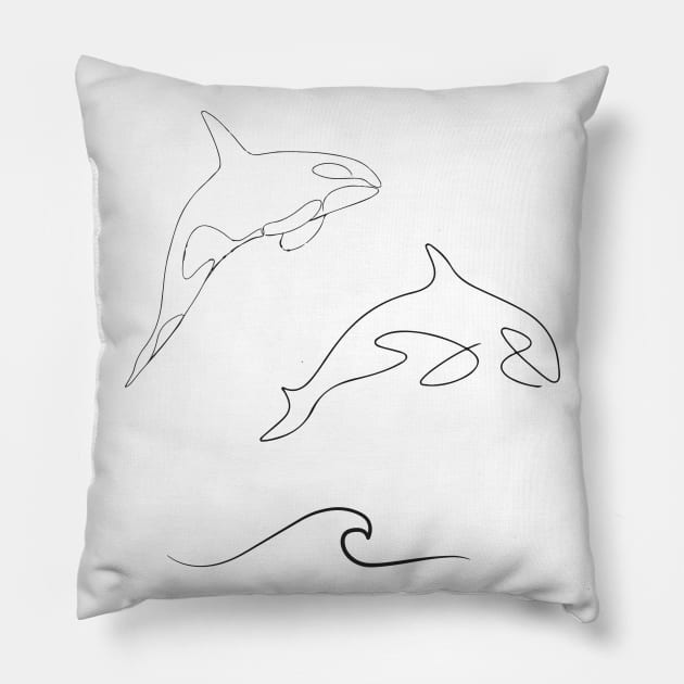Hydro Flask sticker pack - ocean wave, dolphin and orca / killer whale (black) | Line art minimalist Pillow by Vane22april