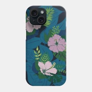 Row of hibiscus flowers and leaves Phone Case