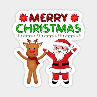 Cute Santa and Reindeer Christmas Magnet