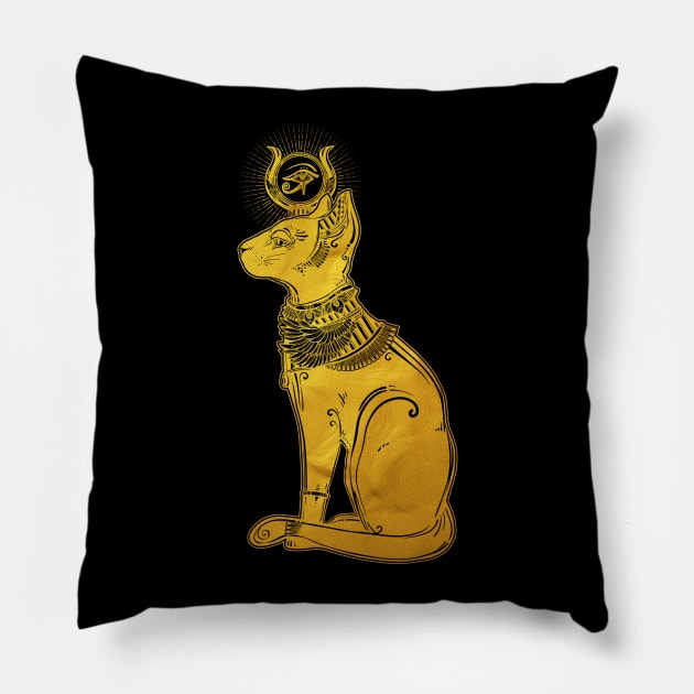 Bastet Golden (the cat goddess) Pillow by DISOBEY