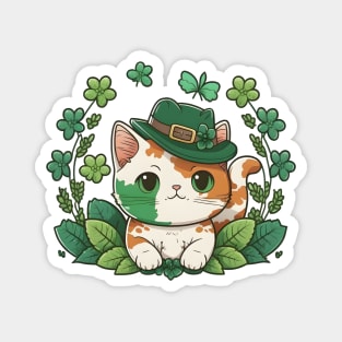 Kawaii Cat Leprechaun Funny Cat Lover Shamrock St Patrick's Day Magnet