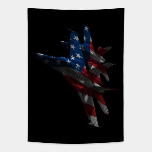 US Military Fighter Attack Jets with American Flag Overlay Tapestry